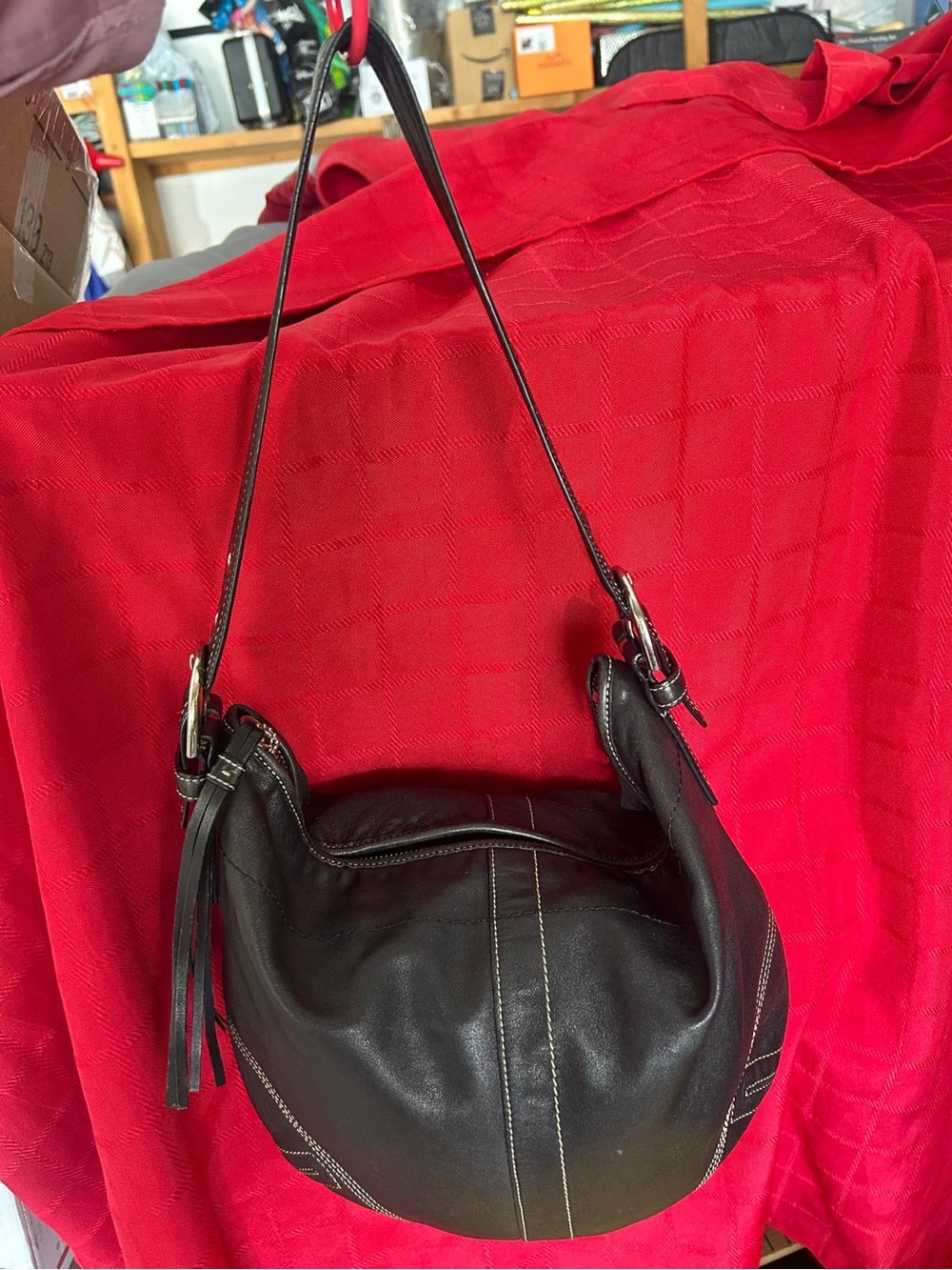 Y2K Coach Black Leather Hobo with Contrast Stitching